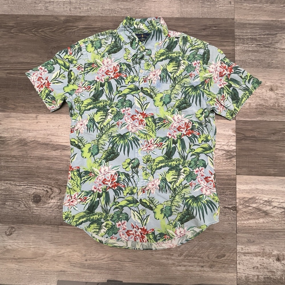 Ralph Lauren Hawaiian Button Down Shirt Men Medium Tropical Floral Chest Pocket